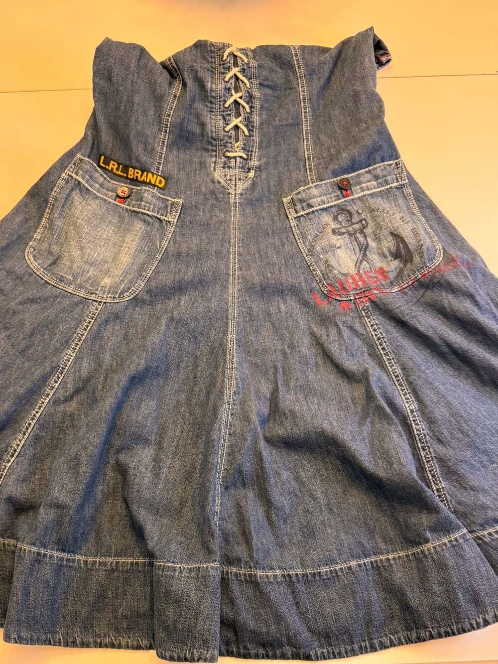 Vintage Lauren Jeans Co. Nautical Denim Lace-Up Flare Dress - Picture 4 of 6